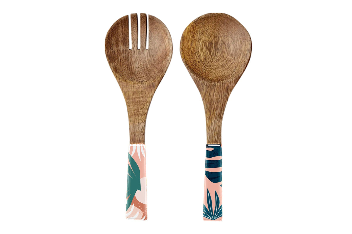 Sorrento 2pc Mango  Salad Servers 24cm - Wood & Enamel - view 5