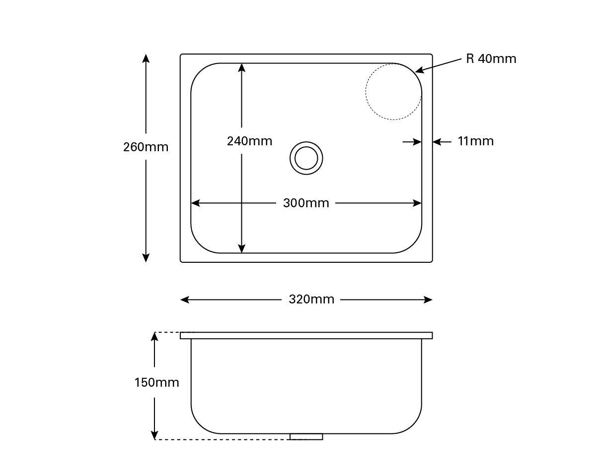 Sink S/S Rectangle O/A 298x238x150mm - view 3