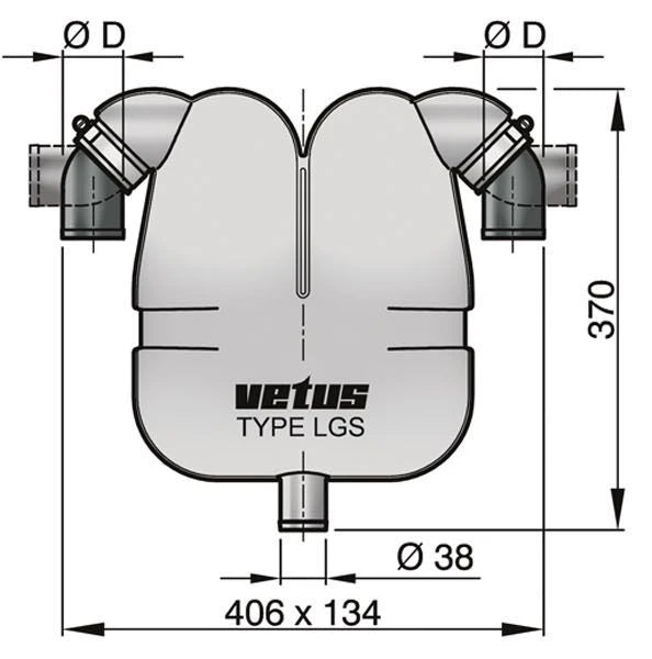 VETUS Exhaust gas separator with Ø 45 mm rotating connections and Ø 38 mm drain LGS4538 - view 2