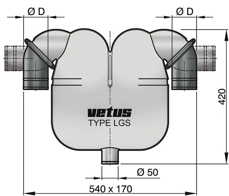 VETUS Exhaust gas separator with Ø 60 mm rotating connections and Ø 50 mm drain LGS6050 - view 2