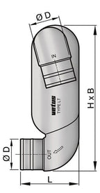 VETUS Exhaust gooseneck type LT127, with inlet Ø 127 mm and outlet Ø 127 mm  LT127 - view 2
