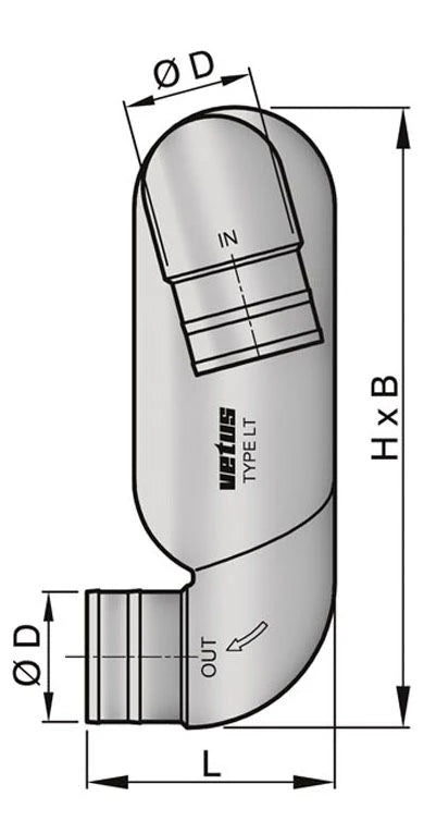 VETUS Exhaust gooseneck type LT7575, with inlet Ø 75 mm and outlet Ø 75 mm  LT7575 - view 2
