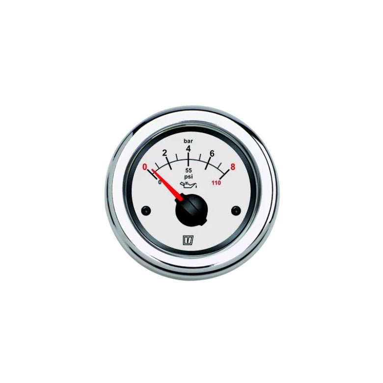 VETUS Oil pressure gauge, white, 12 / 24 V, (0-8 kg/cm2), cut-out size Ø 52 mm (excl. sensor)  OILW