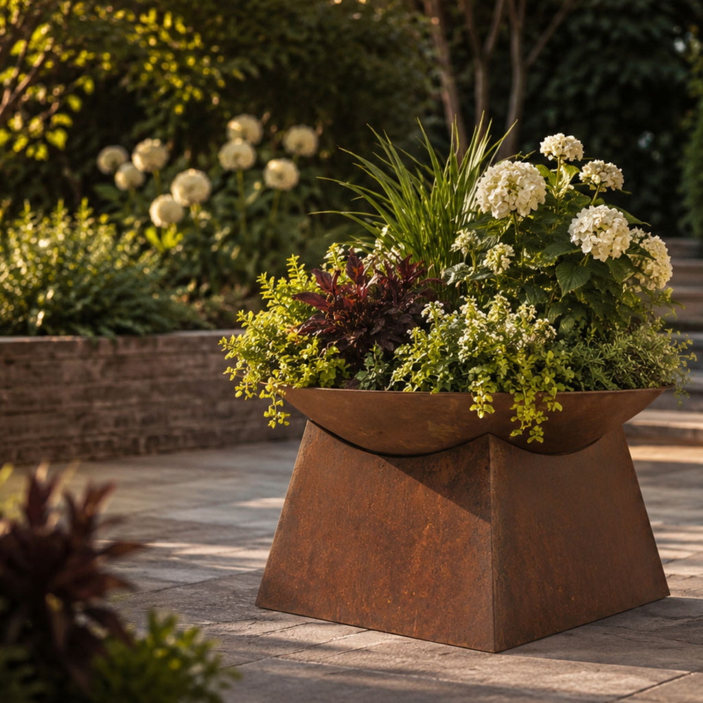 Ignite 56cm Rust Look Firepit/Planter with Square Base, Heavy-duty - view 3