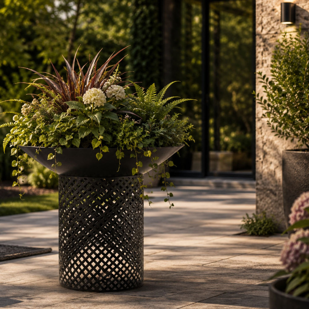 Ignite 56cm Black Steel Round Firepit Planter with Mesh Stand - view 2
