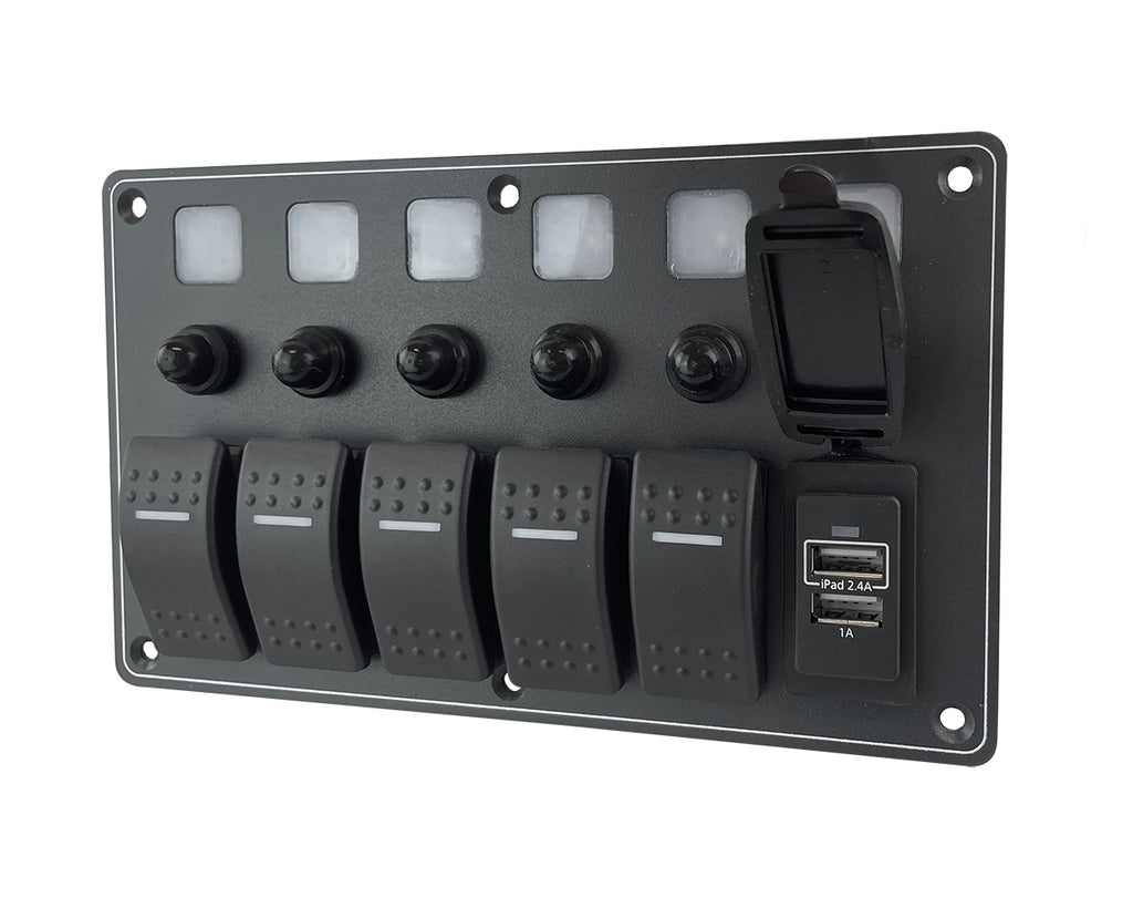 Switch Panel Alum. 5 Gang w/USB Charger - view 2