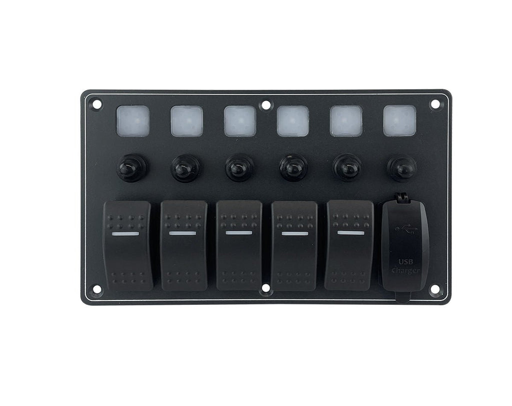 Switch Panel Alum. 5 Gang w/USB Charger