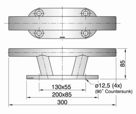 VETUS Cleat stainless steel (AISI 316) type TAURUS 6, length 300 mm TAURUS06 - view 2