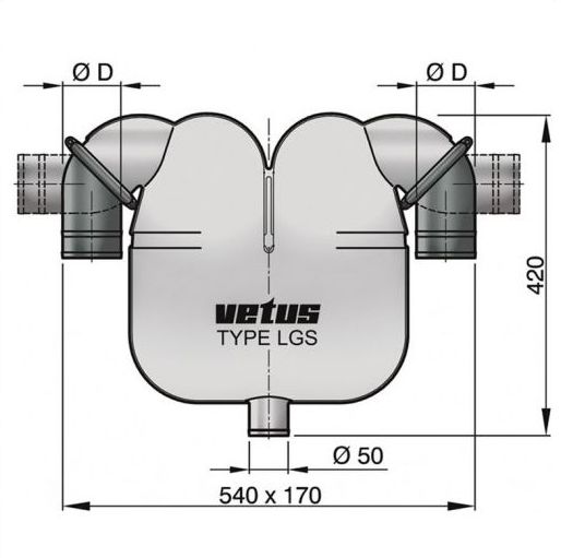 VETUS Gas-Water Separator 75mm Rotating Connections 50mm Drain (LGS7550) - view 2
