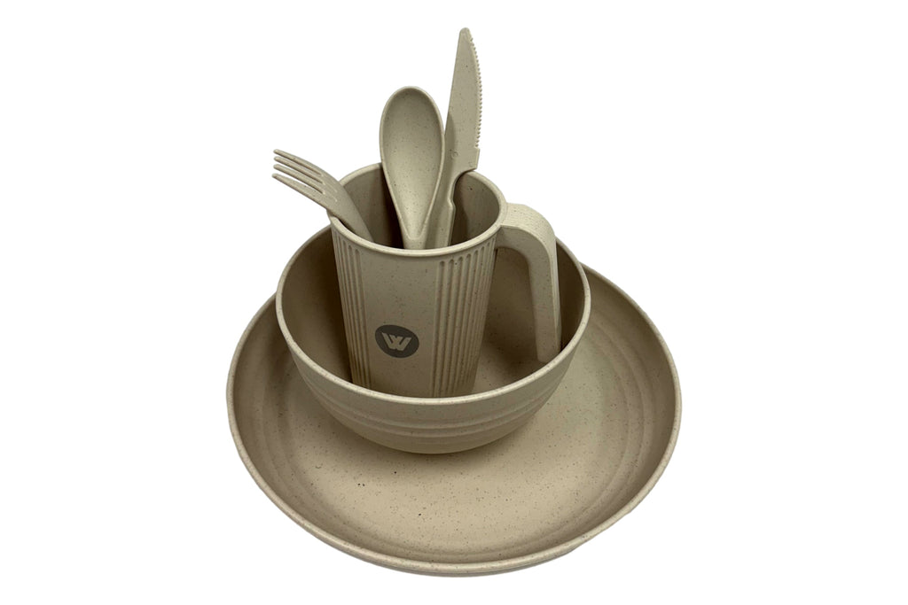 Wildtrak 6pc 1-Person Wheat Straw Dinner Set – Beige or Blue - view 19