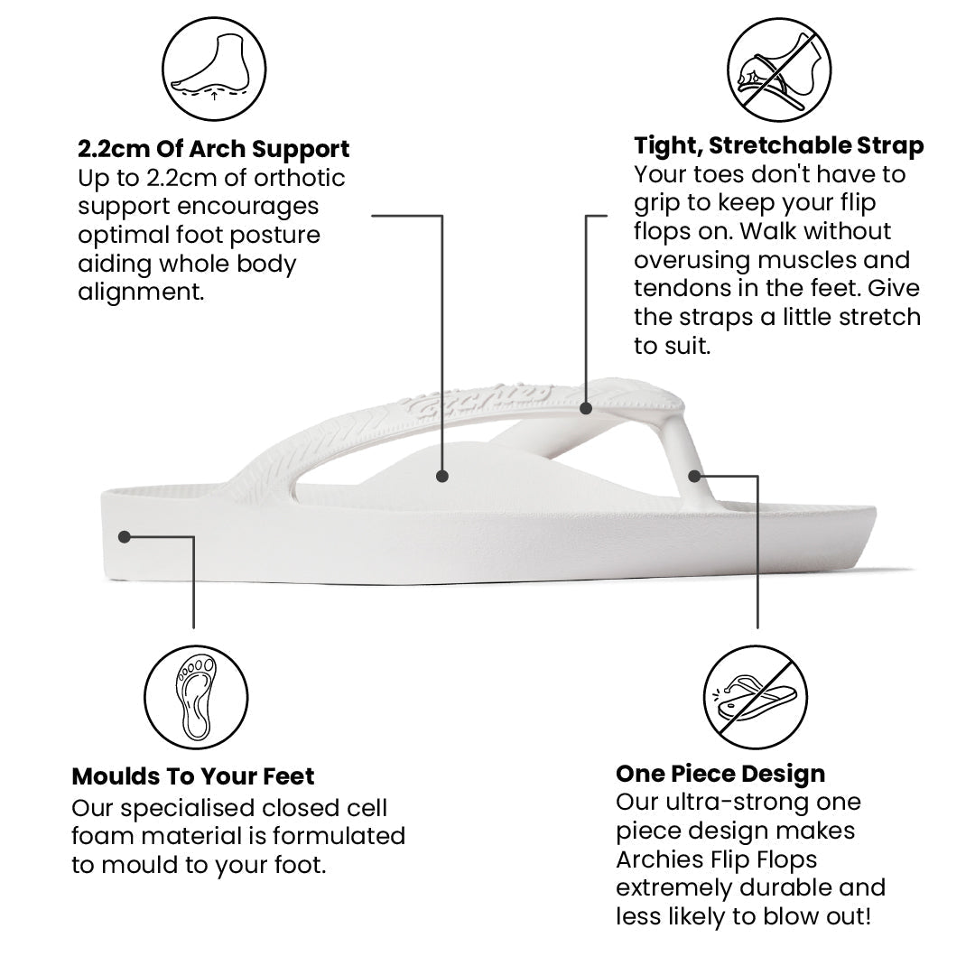 Archies Arch Support Thongs - Classic - White
