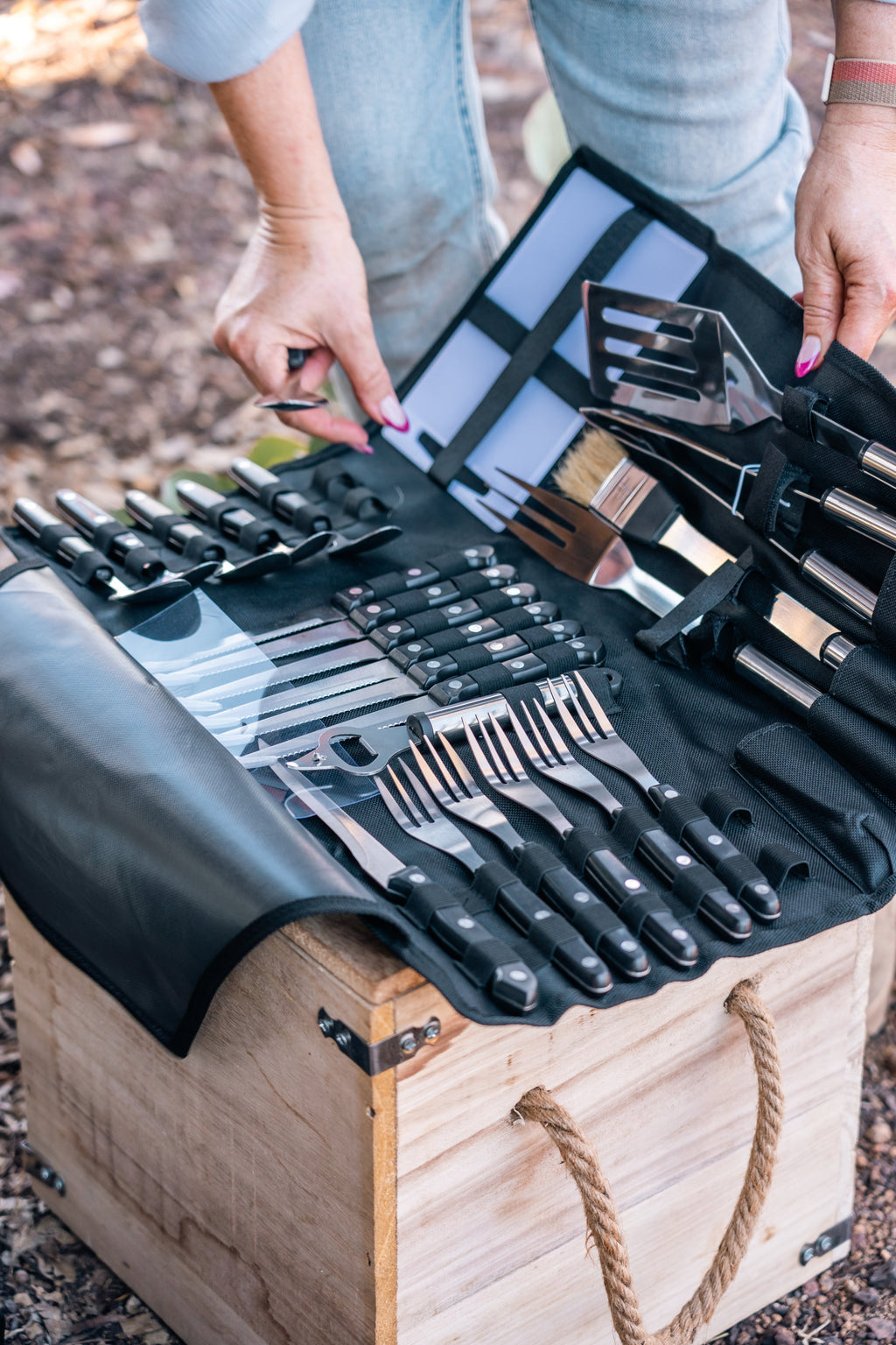 26 Piece Stainless Steel Cutlery and BBQ Set in Canvas Wrap with Handles - view 4