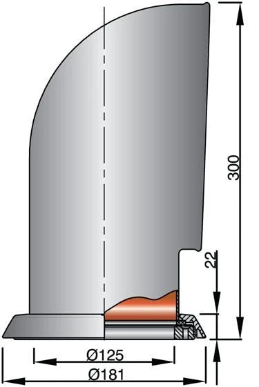 VETUS Cowl ventilator Ø 125 mm ID, type Yogi, Stainless Steel AISI 316, with red interior (incl. ring and nut) YOG316R - view