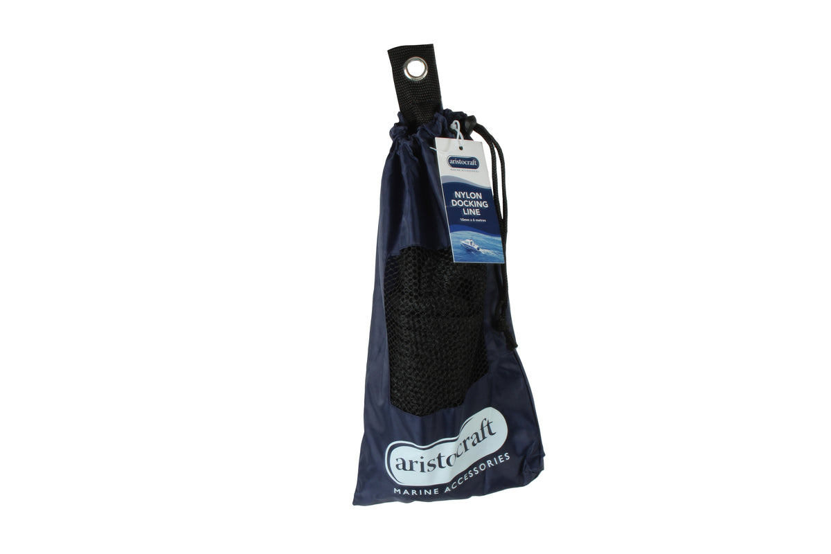 Premium Double Braided Black Nylon Dock Line 10mm x 6m with Mesh Storage Bag