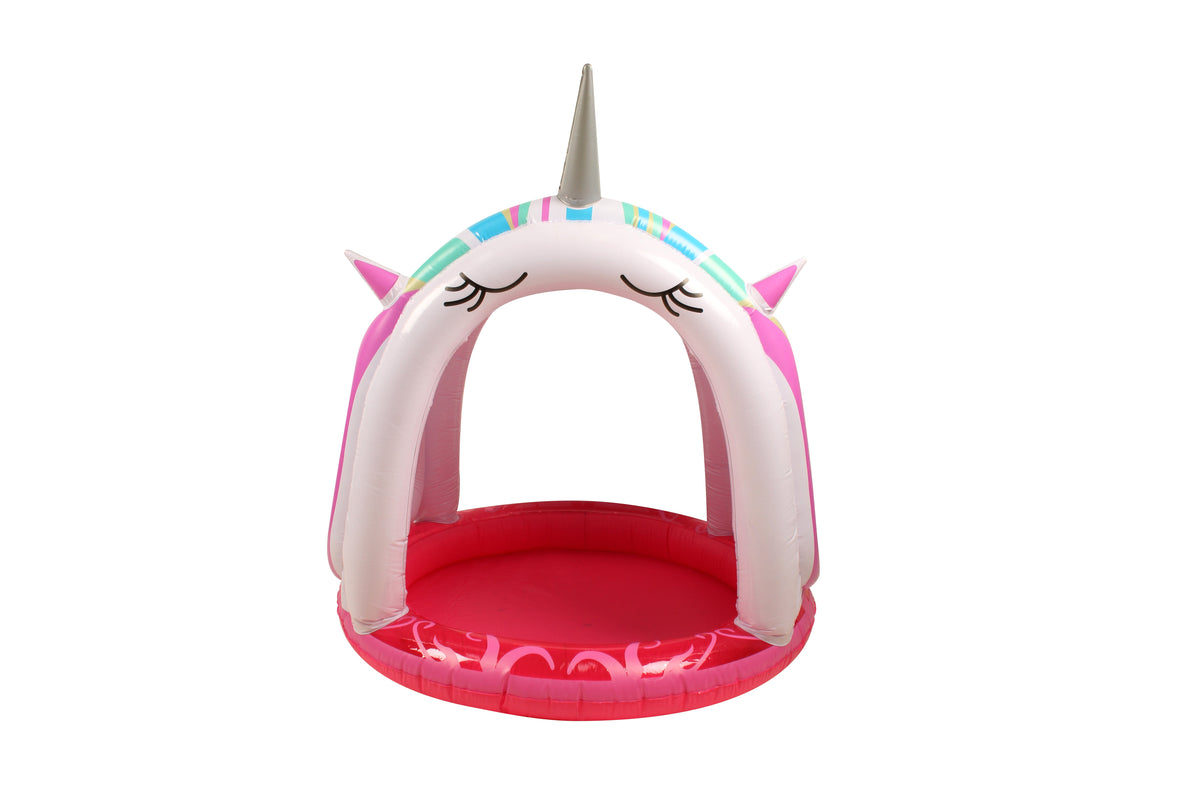 Inflatable Paddling Pool with Unicorn Canopy 15cm Depth 110x100x100cm - Age 2-6yrs - view 3