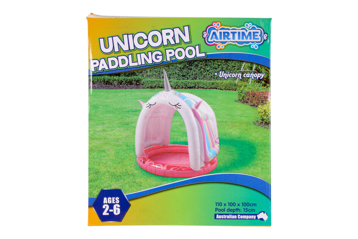 Inflatable Paddling Pool with Unicorn Canopy 15cm Depth 110x100x100cm - Age 2-6yrs - view 4
