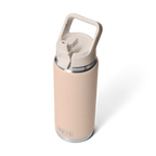 Rambler 26 oz (769 ml) Straw Bottle - Tahini - three-quarter view, straw open