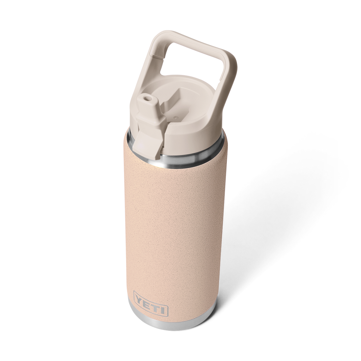 Rambler 26 oz (769 ml) Straw Bottle - Tahini - three-quarter view, straw open