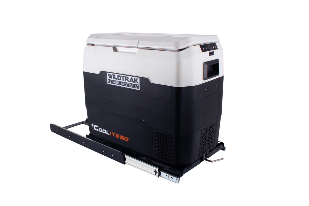 Car Fridge/Freezer Slide, Powder Coated, High Strength Bearing Drawer extends 100% from Base, 2 Straps included, Max Weight 1