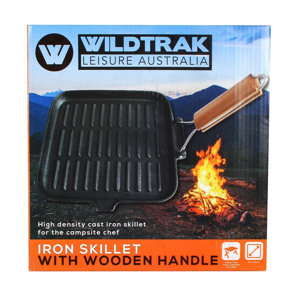 Wildtrak Cast Iron Pre-Seasoned Skillet/Grill Pan with Wooden Handle 24X24cm - view 7