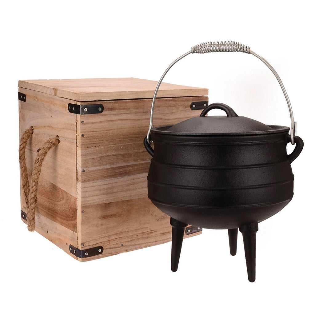 Wildtrak 8L Cast-Iron Pre-Seasoned Potjie Pot with 3 Feet, Spiral Bail Handle, and Wooden Box - view 9