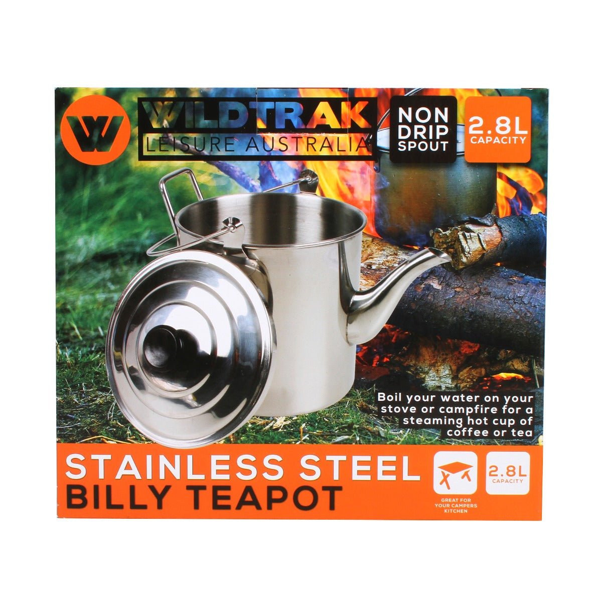Wildtrak 2.8L Stainless Steel Billy Teapot with Handle and Lid - view 9