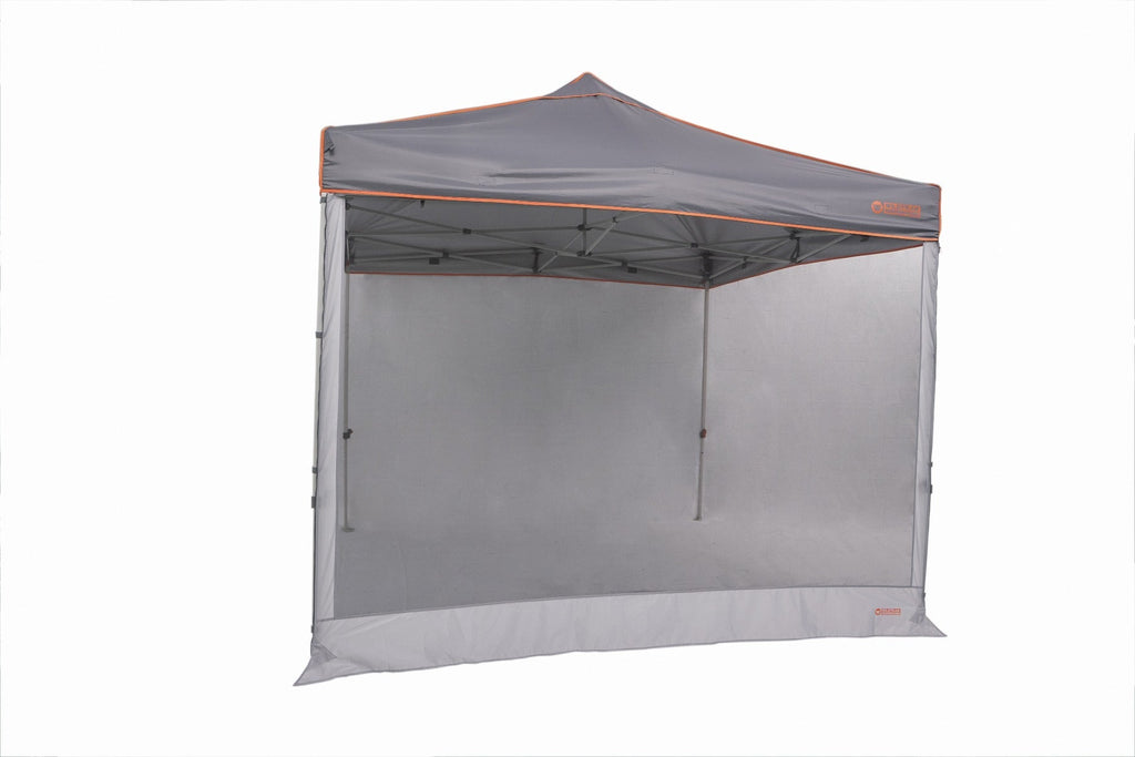 Wildtrak gazebo tent with bug-proof mesh wall set up for outdoor leisure.