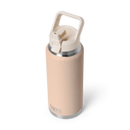 Rambler 36 oz (1 L) Straw Bottle - Tahini - three-quarter view, straw up