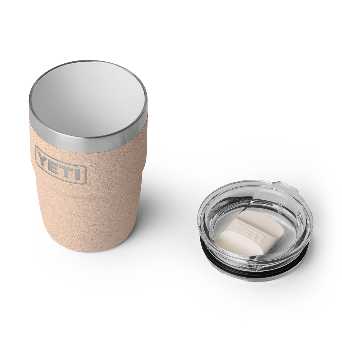 Rambler 8 oz (237 ml) Cup - Tahini - three-quarter view with lid