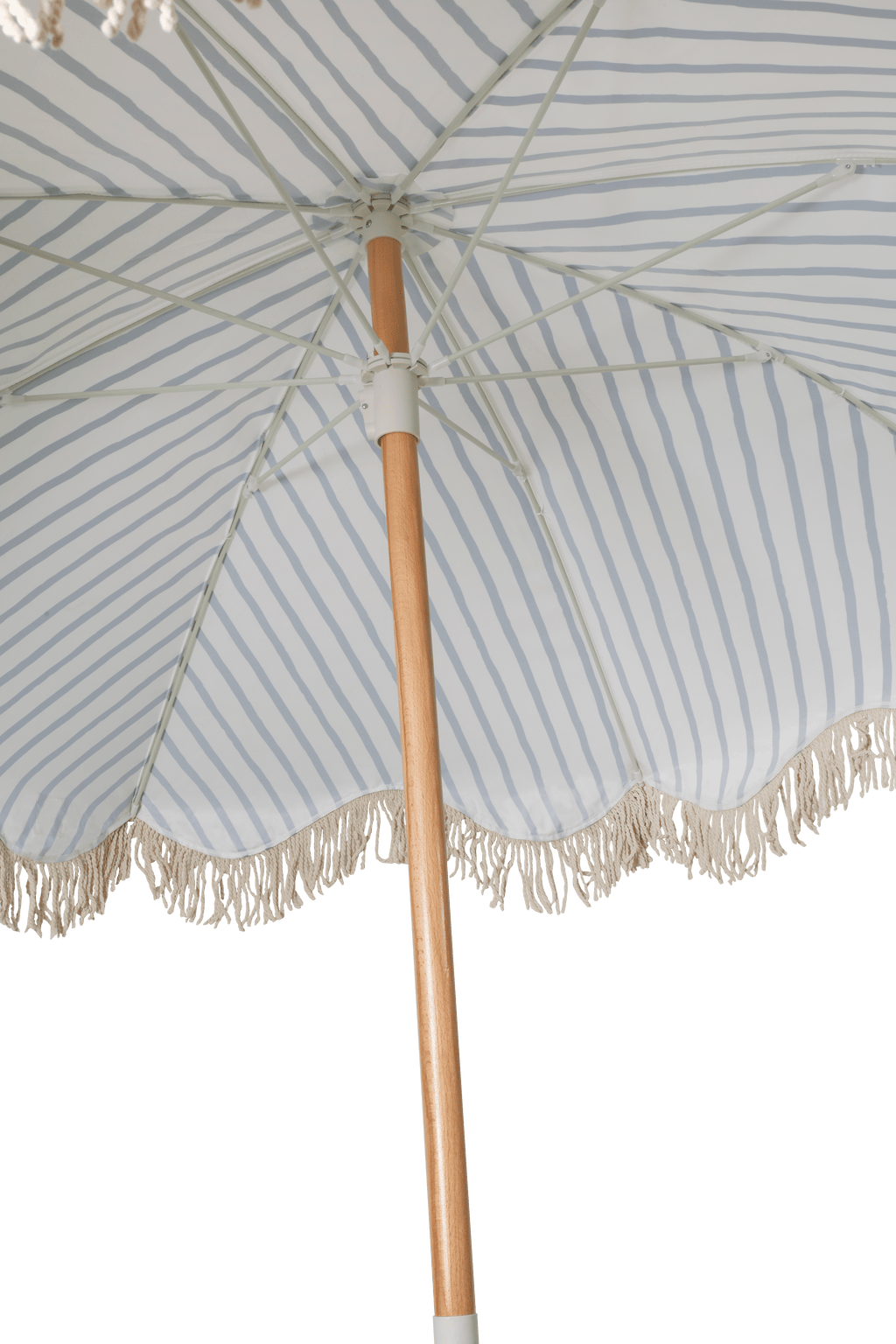 Mediterranean 1.75m Premium 100% Canvas Beach Umbrella, UV50+, Wood Pole, Cotton Tassels, Tilting Mechanism, Sand Screw - vie
