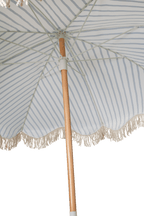 Mediterranean 1.75m Premium 100% Canvas Beach Umbrella, UV50+, Wood Pole, Cotton Tassels, Tilting Mechanism, Sand Screw - vie