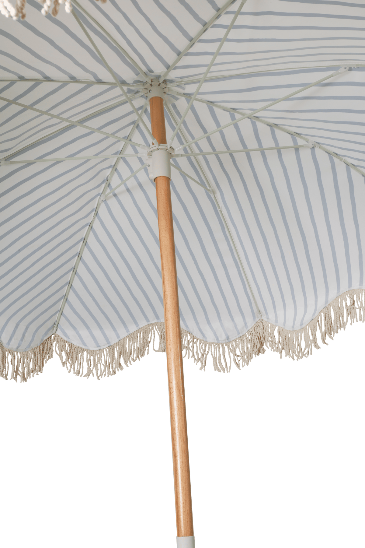 Mediterranean 1.75m Premium 100% Canvas Beach Umbrella, UV50+, Wood Pole, Cotton Tassels, Tilting Mechanism, Sand Screw - vie