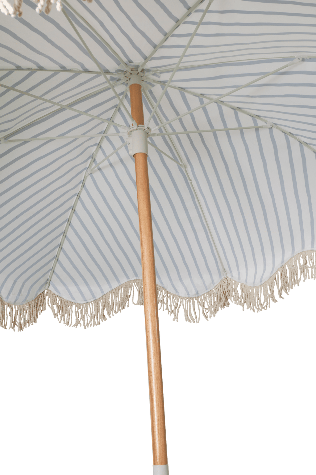 Mediterranean 1.75m Premium 100% Canvas Beach Umbrella, UV50+, Wood Pole, Cotton Tassels, Tilting Mechanism, Sand Screw - vie