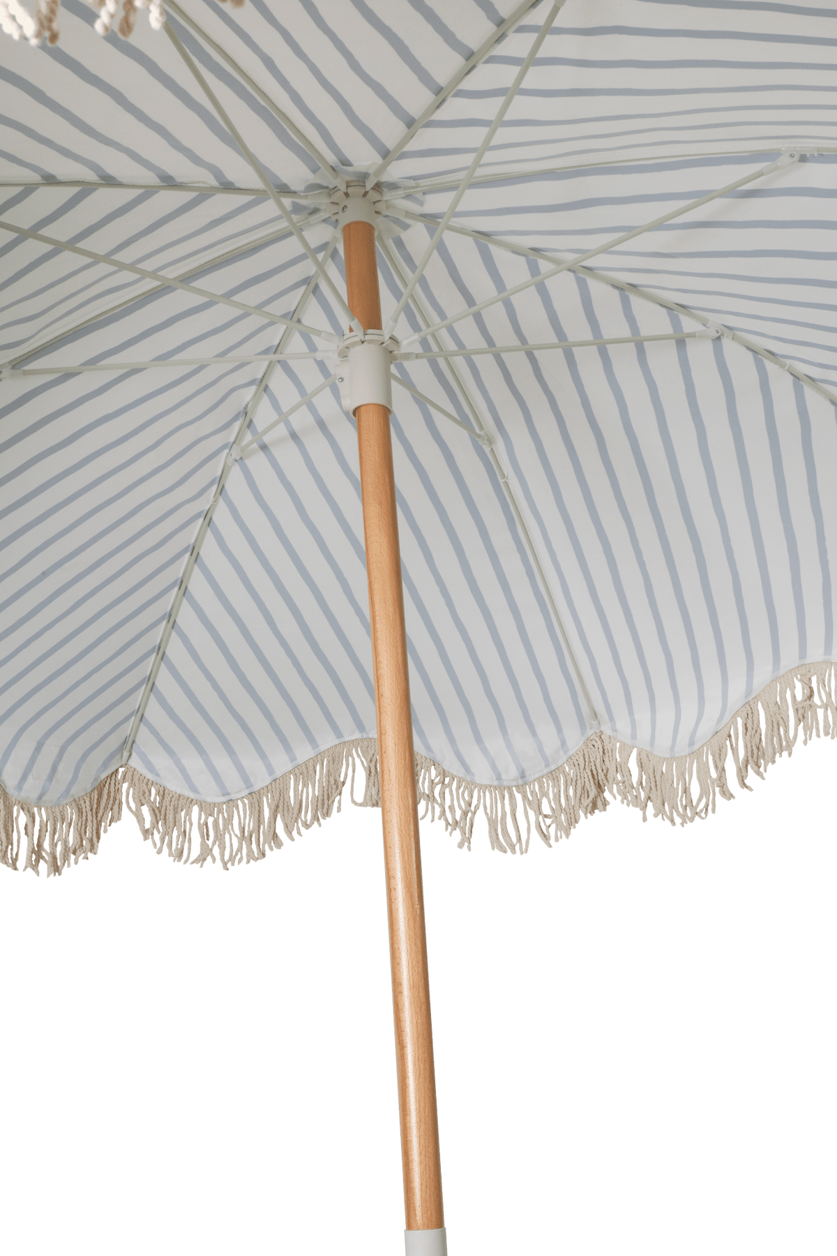 Mediterranean 1.75m Premium 100% Canvas Beach Umbrella, UV50+, Wood Pole, Cotton Tassels, Tilting Mechanism, Sand Screw - vie