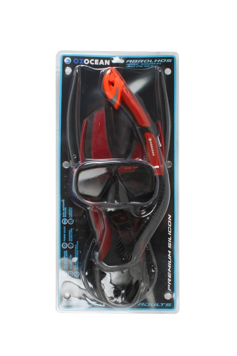 Abrolhos Adult Silicon Mask, Fin and Snorkel Set - Red - view 8