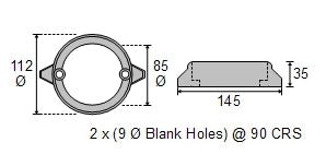 CDZ9-015 Volvo Penta Outdrive Ring Zinc Anode - view 2