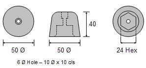CDZ9-100 Vetus Bow Thruster Zinc Anode - view 2